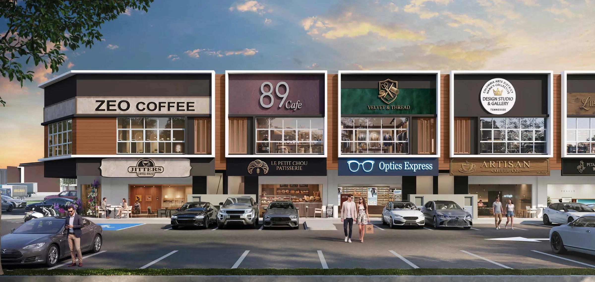 S-Park 2-storey shop offices frontage with cafés, retail shops and parking